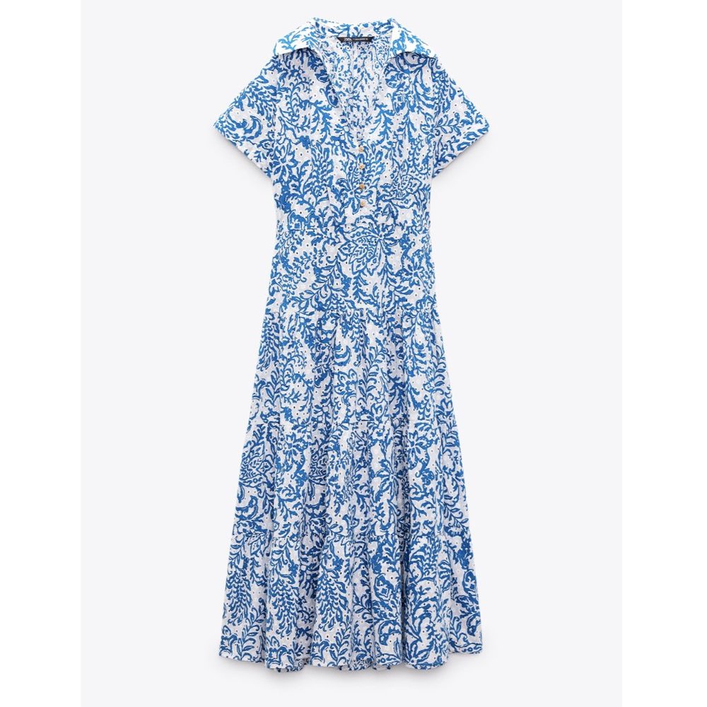 ZARA BLUE OPENWORK EMBROIDERY EMBROIDERED MIDI DRESS BUTTONS M,L,XL 3077/615 - Picture 12 of 17